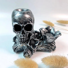 Skull Crystal Ball Stand - Dual Sphere Base & Gothic Resin Pedestal