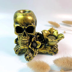 Skull Crystal Ball Stand - Dual Sphere Base & Gothic Resin Pedestal