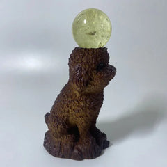 Crystal Ball Stand with Resin Teddy: Zodiac Decor & Ornament Storage
