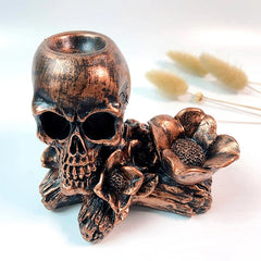 Skull Crystal Ball Stand - Dual Sphere Base & Gothic Resin Pedestal