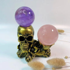 Skull Crystal Ball Stand - Dual Sphere Base & Gothic Resin Pedestal
